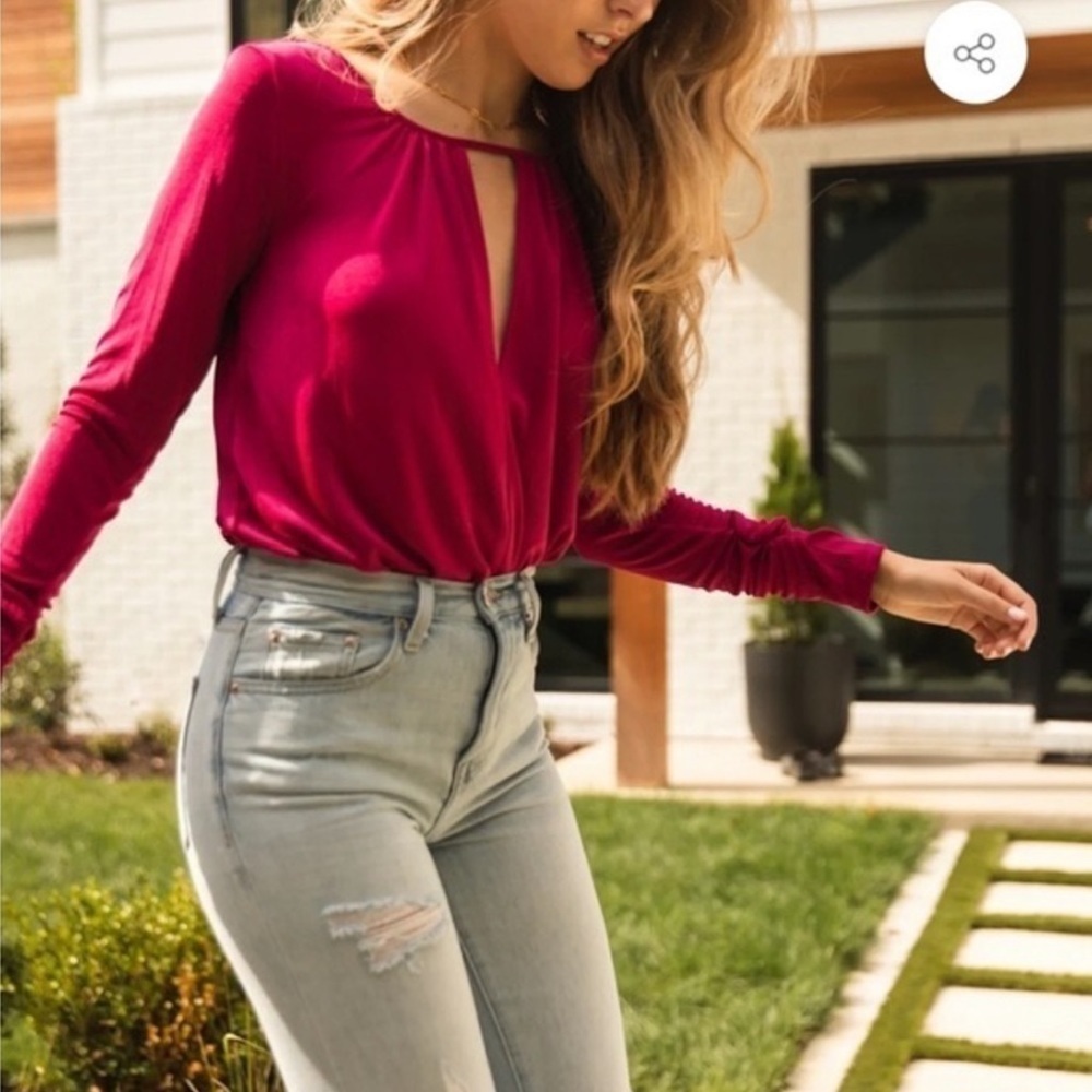 Free People Kaya Keyhole Long Sleeve Thong Bodysuit Pink Rose Hypnotic Sz Small